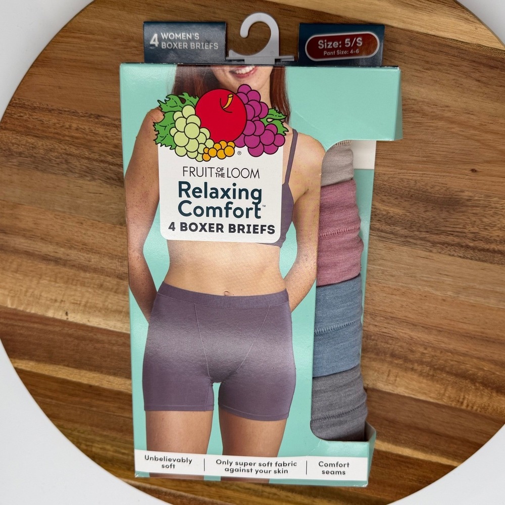 Fruit of the Loom Women's Size 5 Small 4 Pack Relaxing Comfort Boxer Briefs 2637